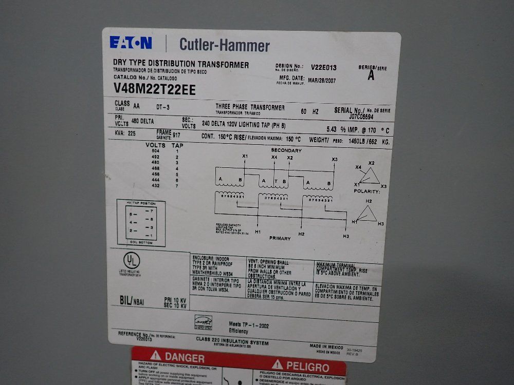 Eatoncutlerhammer 225kva Transformer
