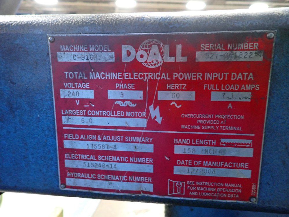 Doall 2004 Doall C916 Horizontal Bandsaw