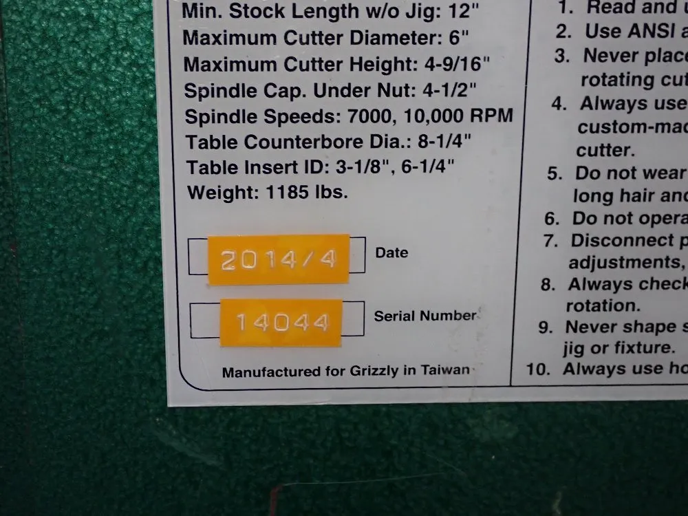 Grizzly 3 Spindle Shaper