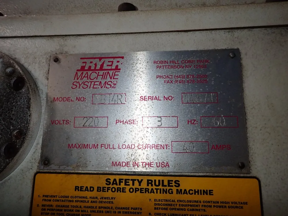 Fryer Fryer Mb14r Cnc Vertical Mill