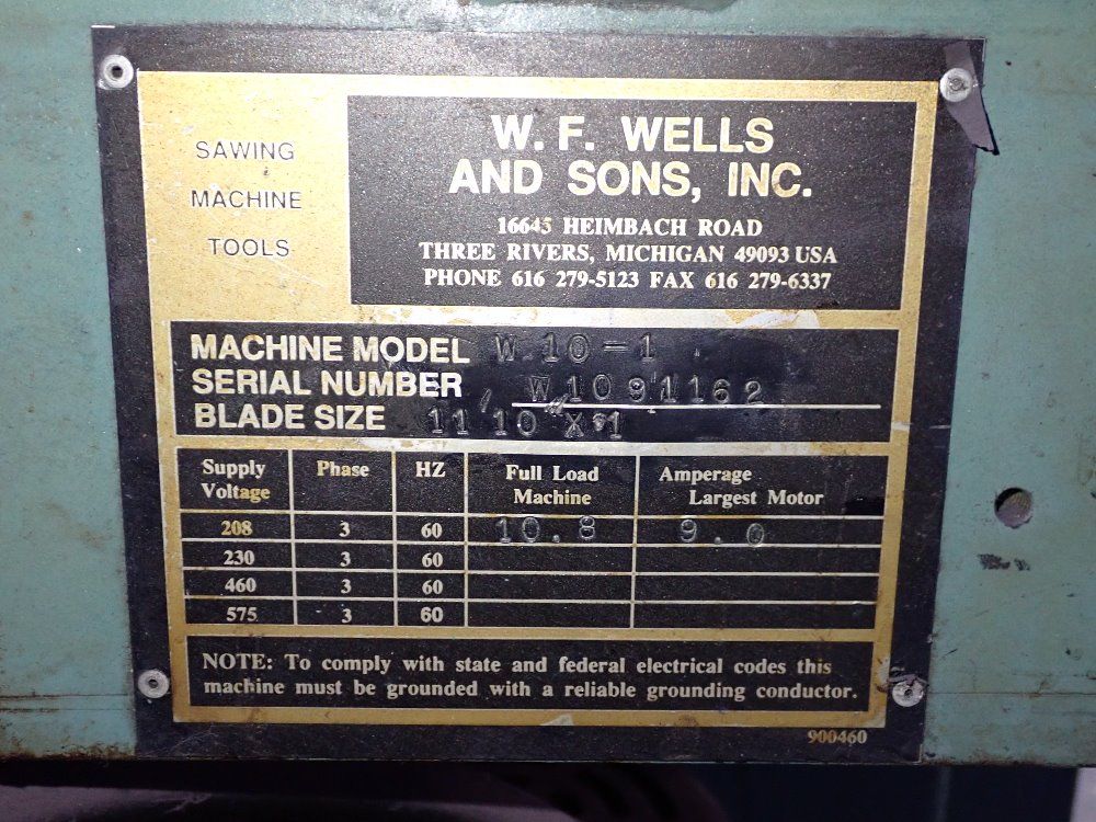 Wf Wells Wells W101 Horizontal Band Saw