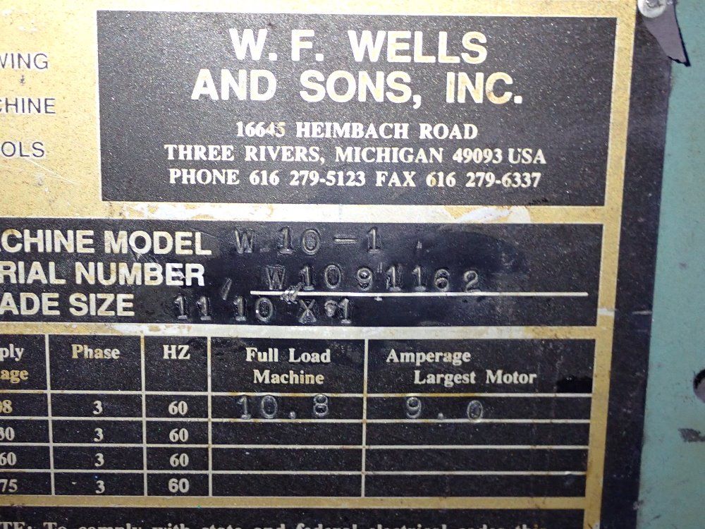 Wf Wells Wells W101 Horizontal Band Saw