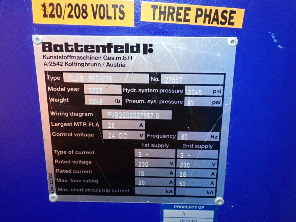 Battenfeld 2003 Battenfeld Plus 350v75 Injection Molding Machine