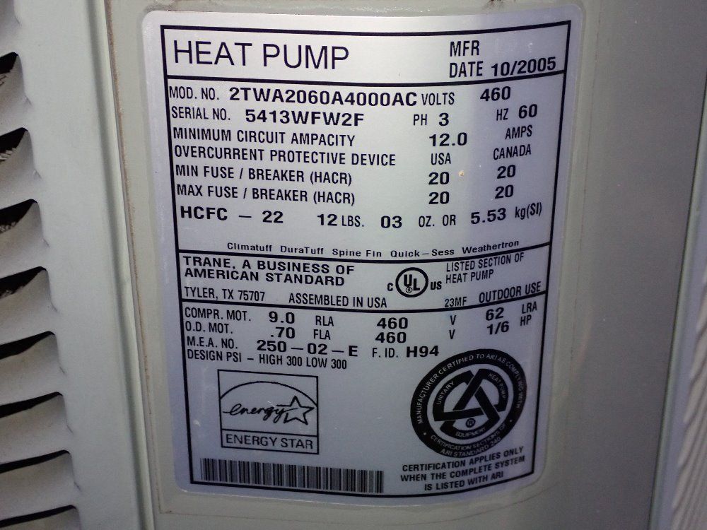 Trane Air Conditioner - 2twa2060a4000ac