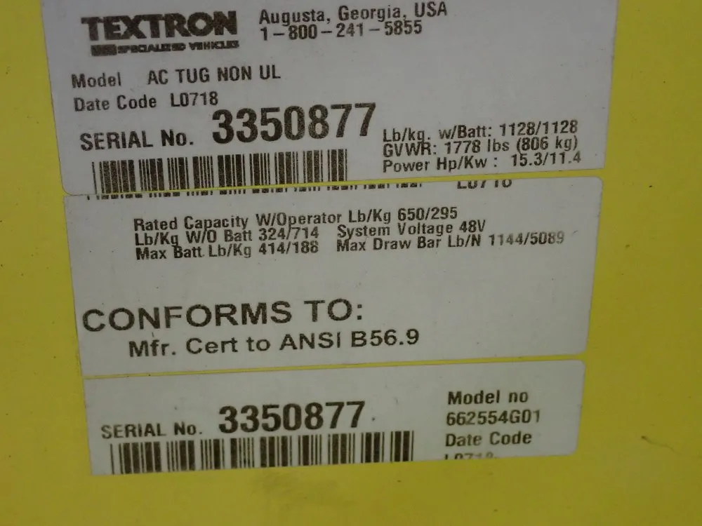 Cushman 650 Lbs Electric Tug Cart - Ac Tug Non Ul/662554g01