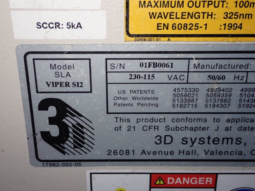 3d System Corporation 2001 3d System Corporation Sla Viper Si2 3d Printer
