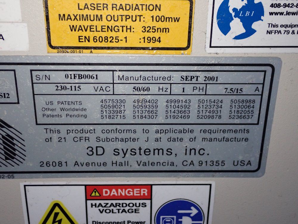 3d System Corporation 2001 3d System Corporation Sla Viper Si2 3d Printer