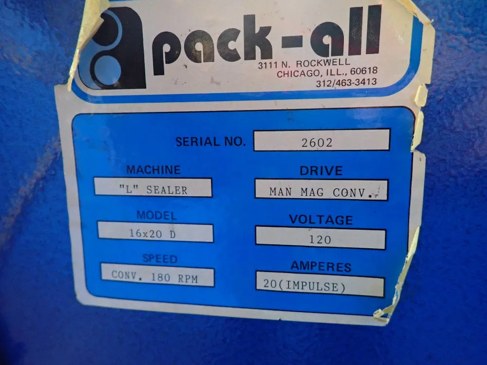 Pack-all 16"x20" 16x20d L Bar Sealer - 16x20d
