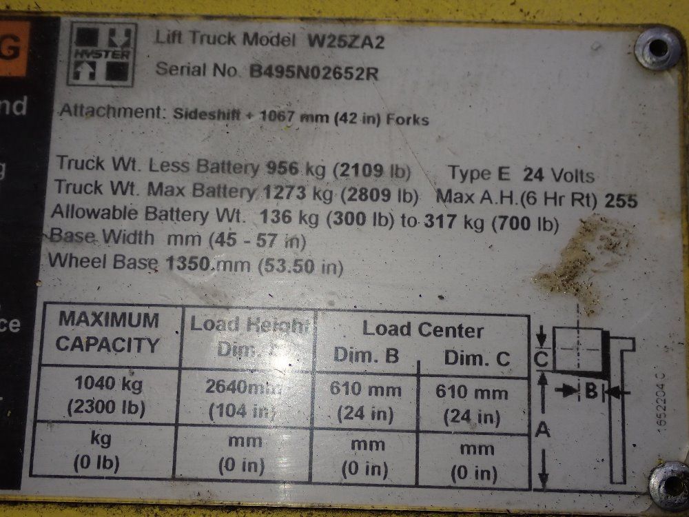 Hyster 2300 Lbs W25za2 Electric Walk Behind Forklift - W25za2