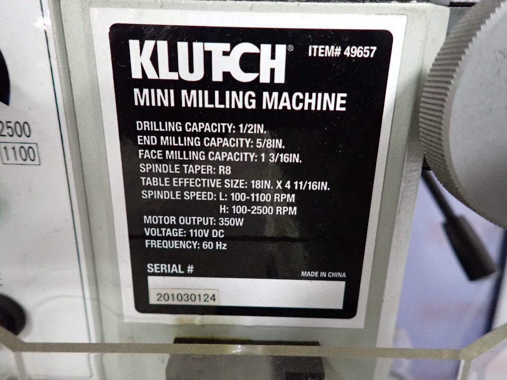 Klutch 4"x16" Table Vertical Mill - 49657