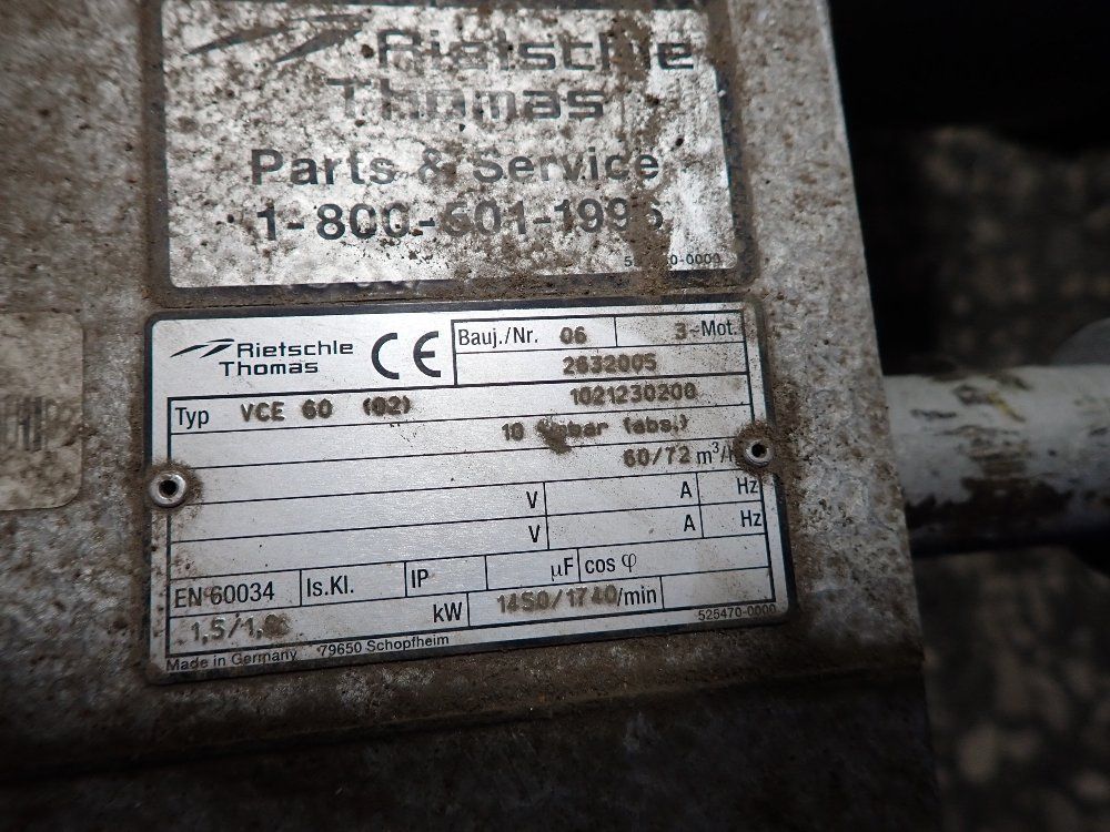 Rietschle Thomas 2/3 Hp Vacuum Pump - Vce 60 (02)