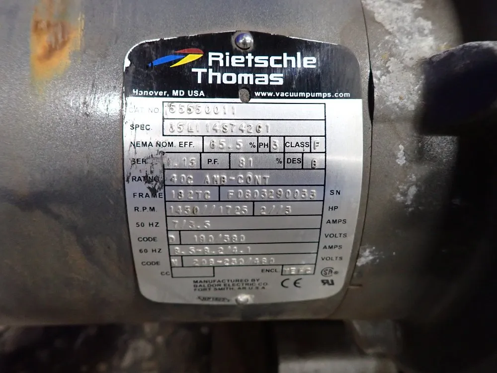 Rietschle Thomas 2/3 Hp Vacuum Pump - Vce 60 (02)