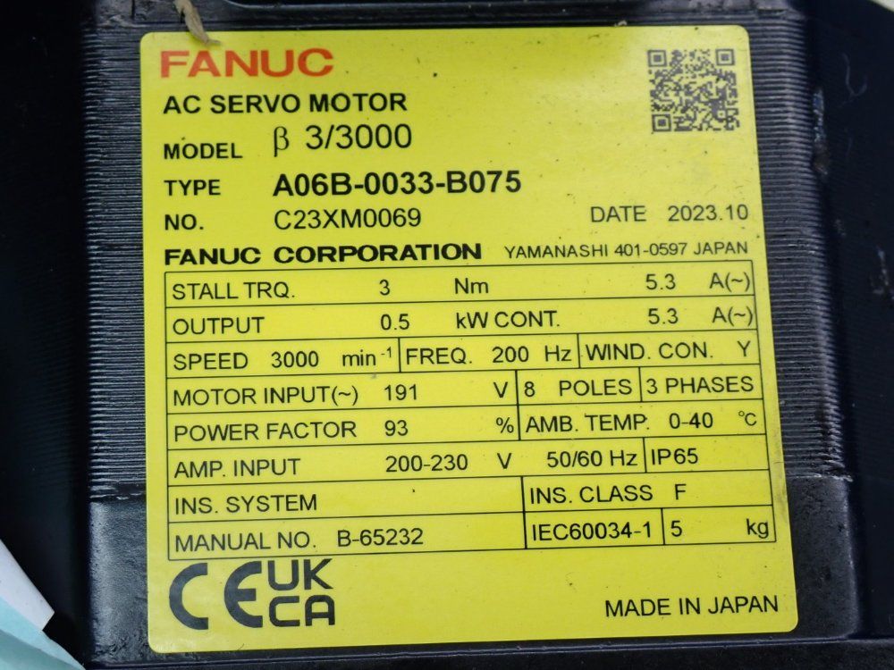 Fanuc 3000rpm Ac Servo Motor - A06b-0033-b075