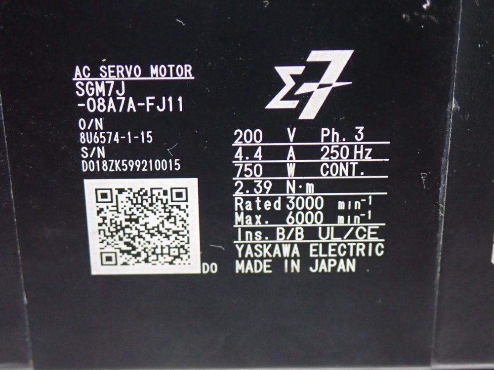 Yaskawa 3000-6000rpm Ac Servo Motor - Sgm7j-08a7a-fj11