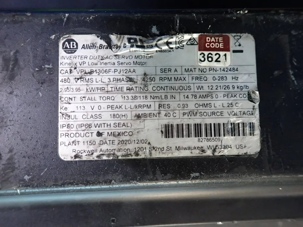 Allen Bradley 2.95 Kw Servo Motor - Vplb1306f-pj12aa