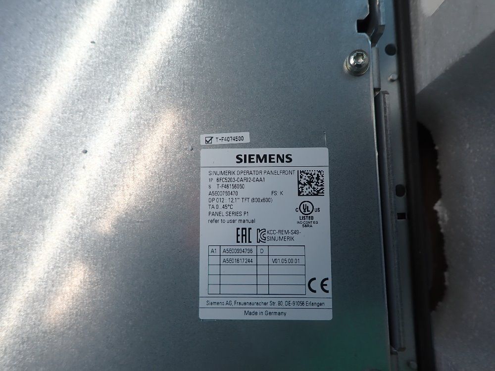 Siemens 12.1 Inch, 800 X 600 Operator Panel - 6fc5203-0af02-0aa1