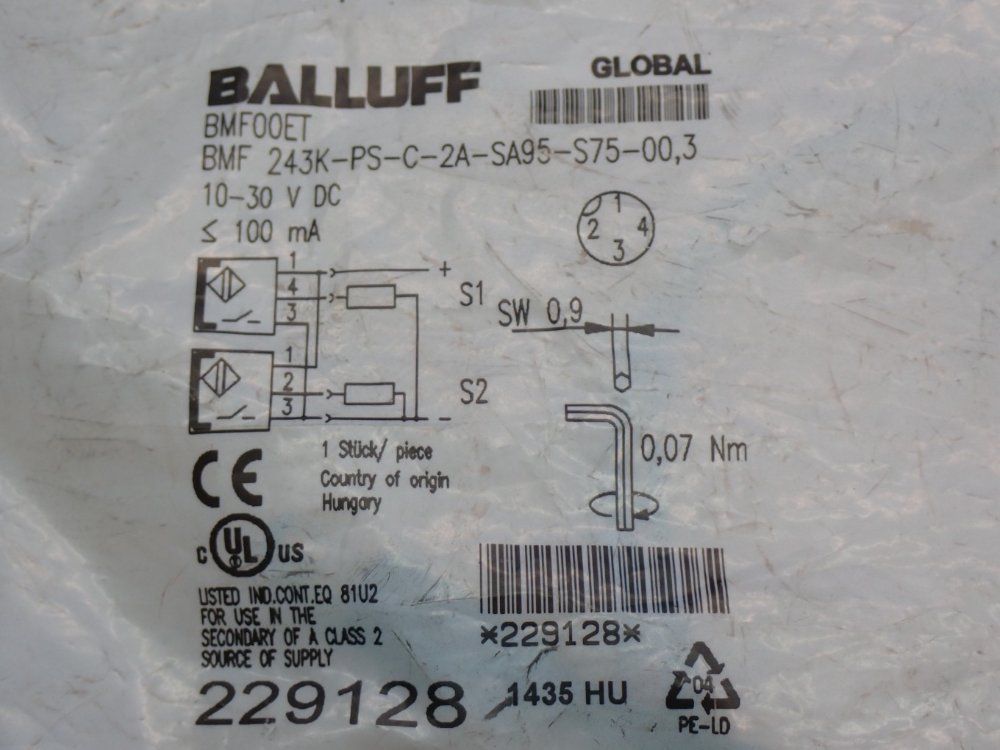 Balluff Cylinder Proximity Sensor - Bmf00et