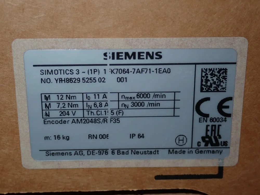 Siemens Ac Servo Motor - 1fk7064-7af71-1ea0