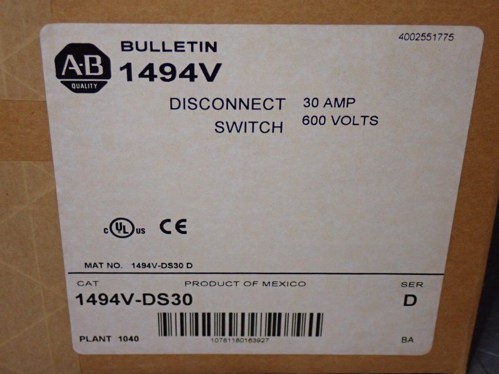 Allen-bradley Disconnect Switch - 1494v-ds30