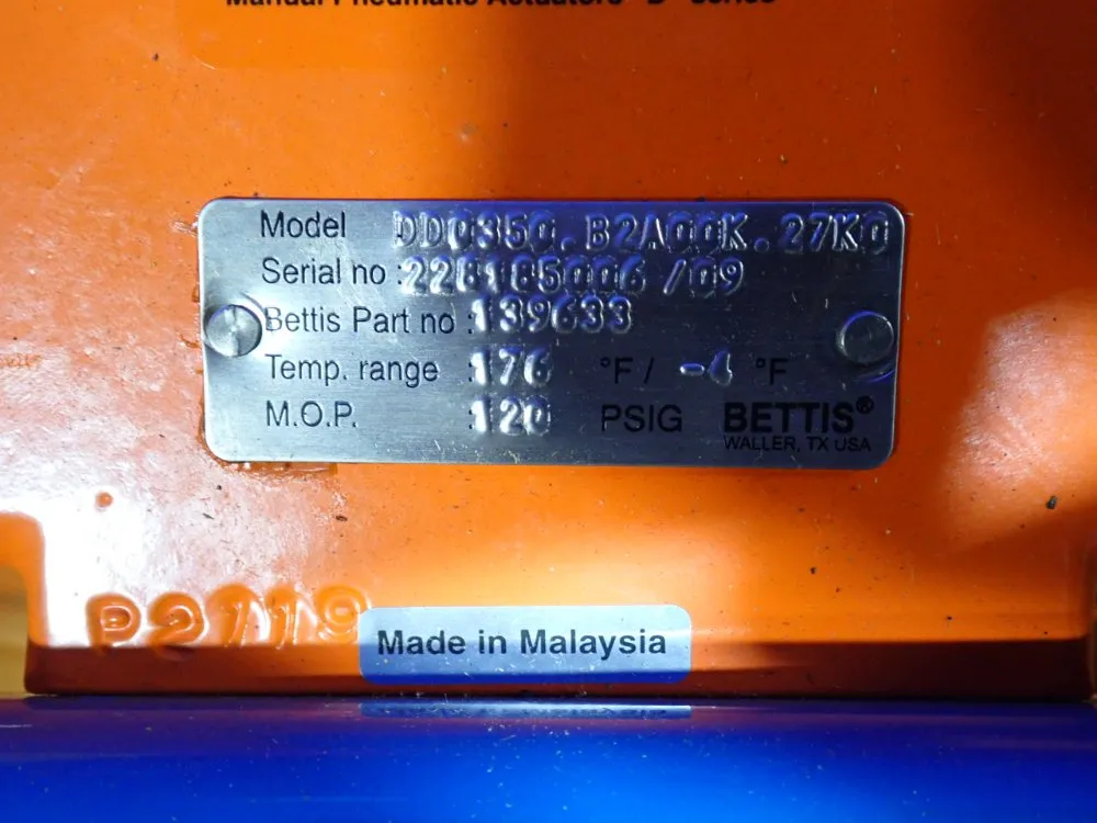 Bettis Actuators And Controls 120 Psig Pneumatic Butterfly Valve Assembly - Dd0350.b2a00k.27k0