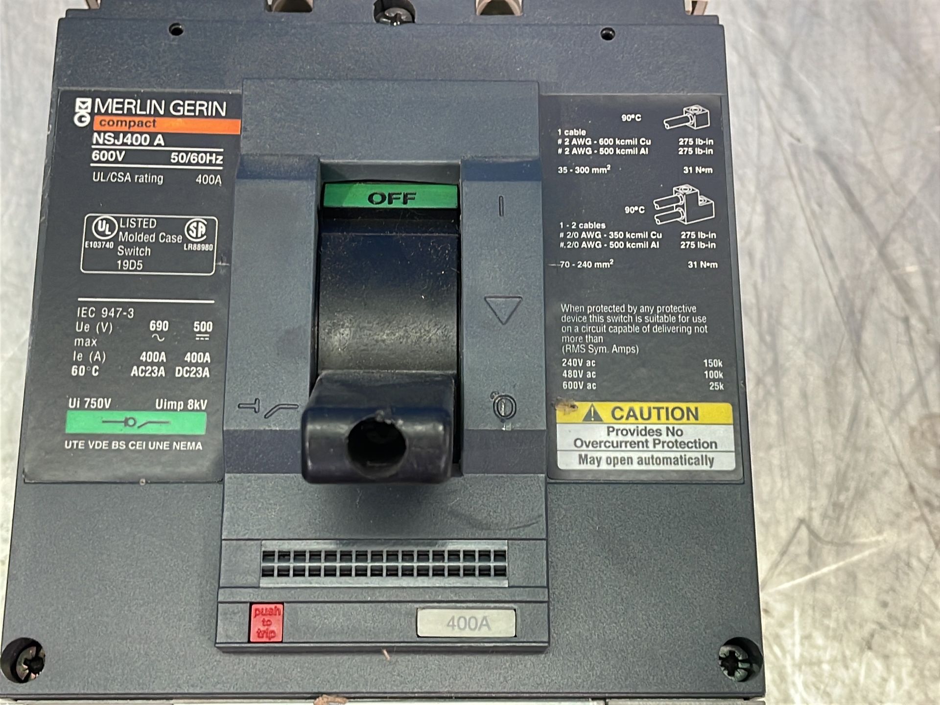 Merlin Gerin 400 A Molded Case Circuit Breaker - Nsj400 A