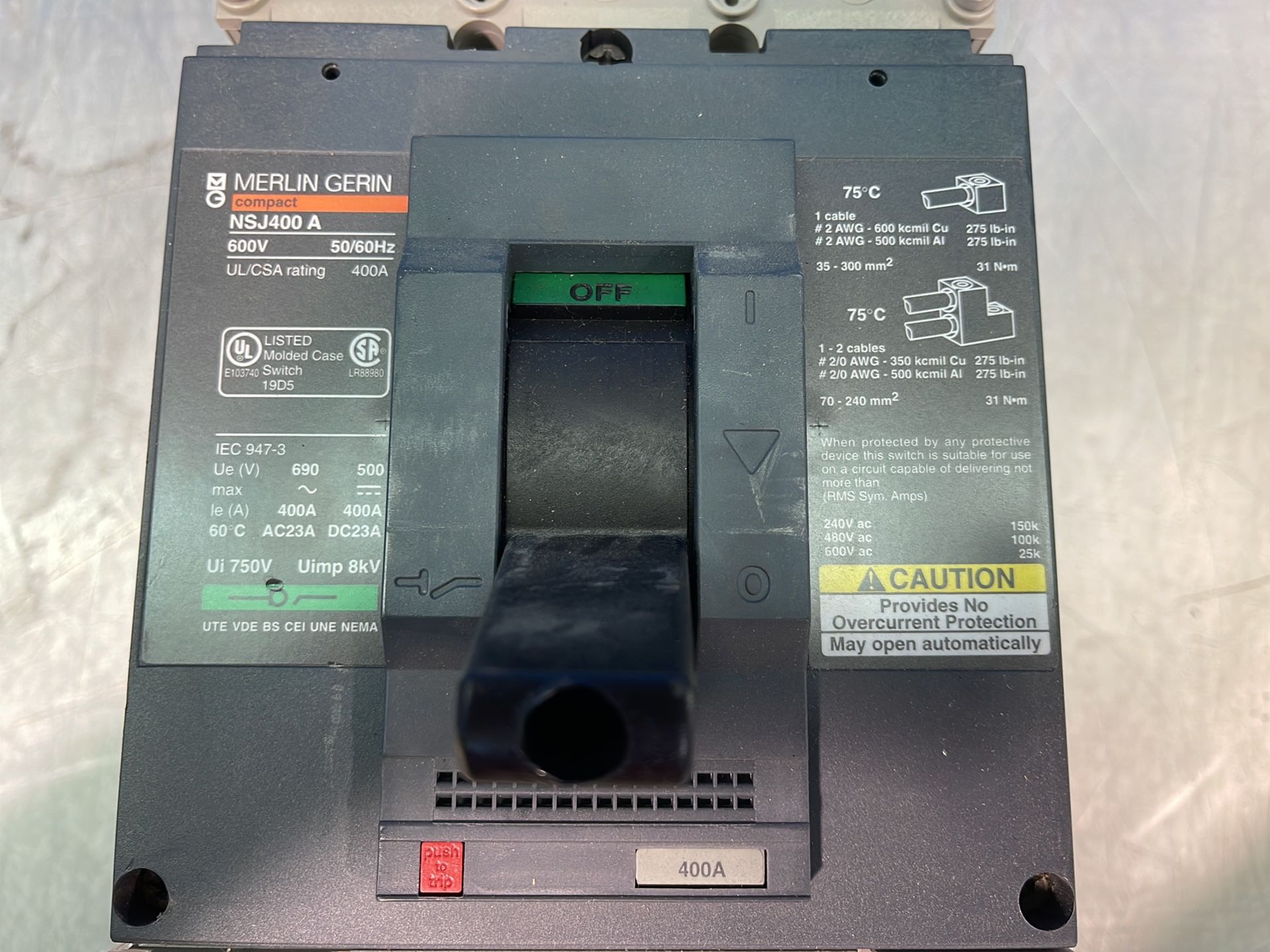 Merlin Gerin 400 A Molded Case Circuit Breaker - Nsj400 A