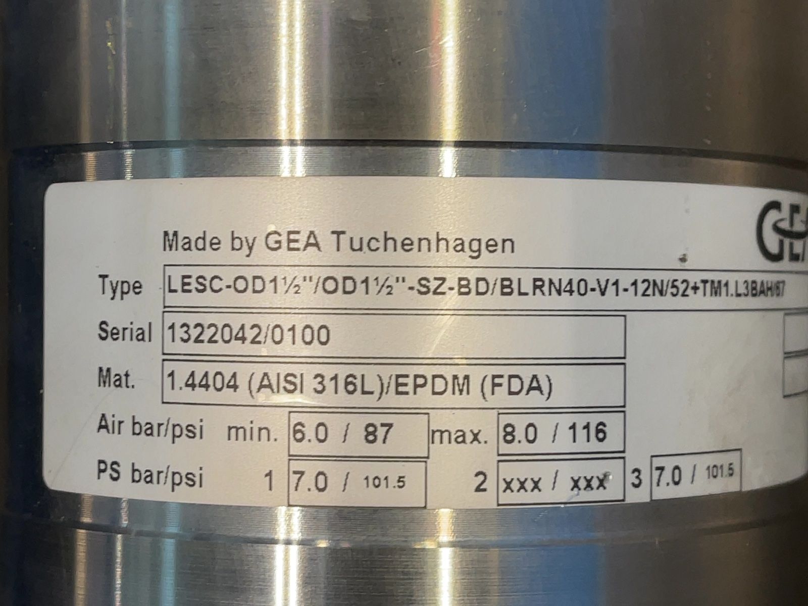 Gea Tuchenhagen Flow Control Valve - Lesc-od11/2/od11/2-sz-bd