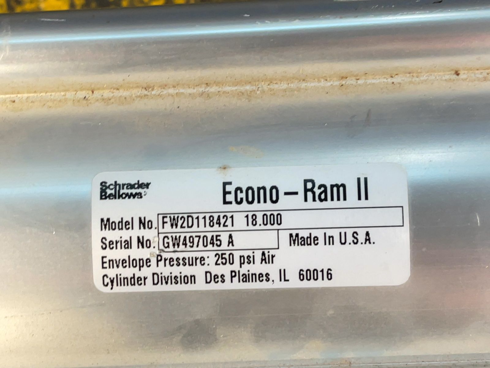 Schrader Bellows 250 Psi Pnuematic Cylinder - Fw2d118421