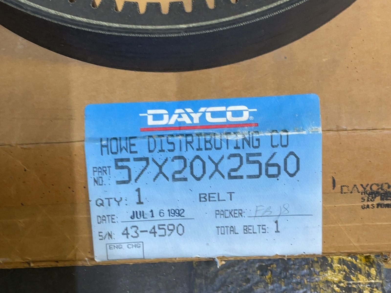 Howe Distribution Company 57x20x2560 Machine Belt - 3-h 12