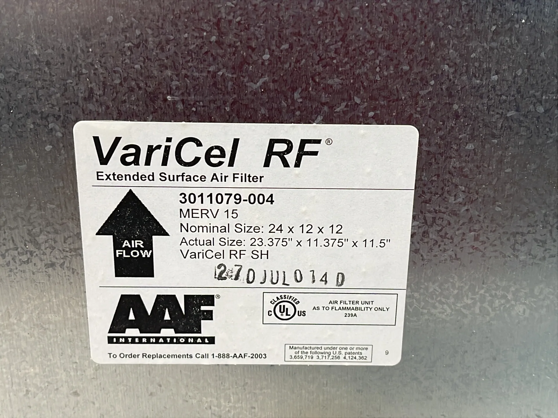 Aaf International 24” X 12” X 12” Varicel Rf Extended Surface Air Filter - 3011079-004
