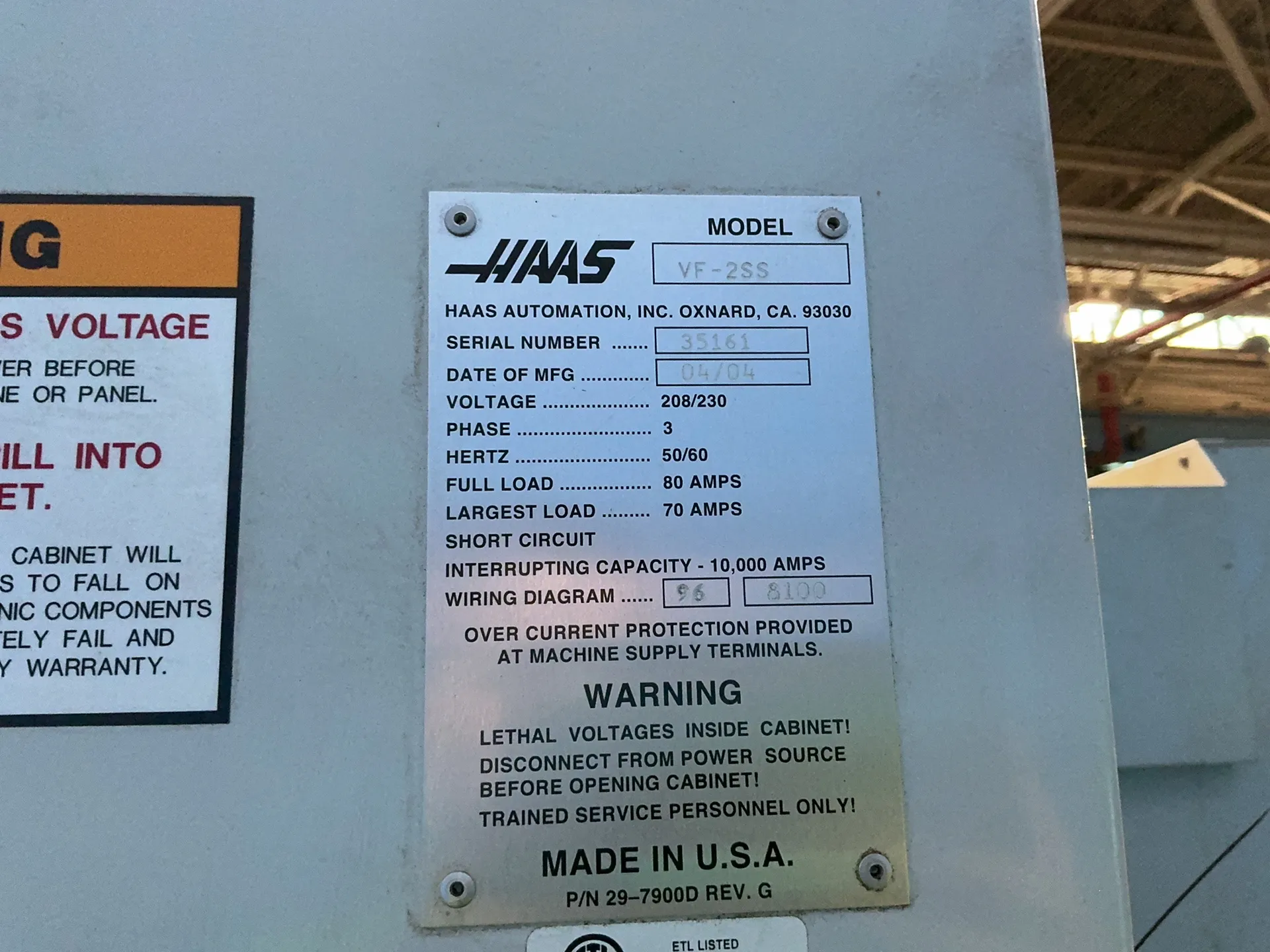 Haas 14” X 36” Cnc Vmc - Vf-2ss
