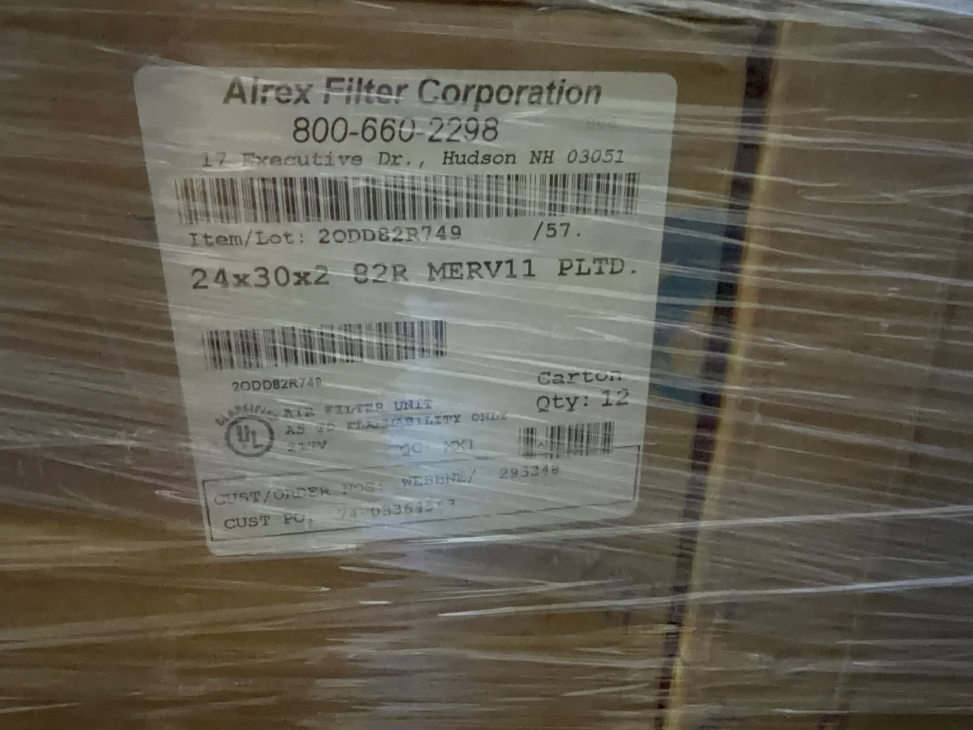 Airex Filter Corporation 24” X 30” X 2” Air Filters - 282893