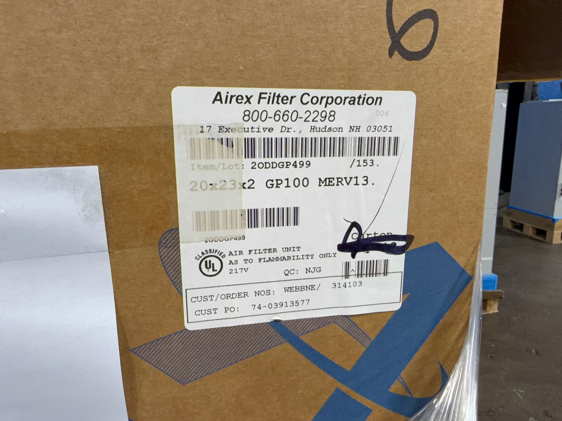 Airex Filter Corporation 20” X 23” X 2” Air Filters