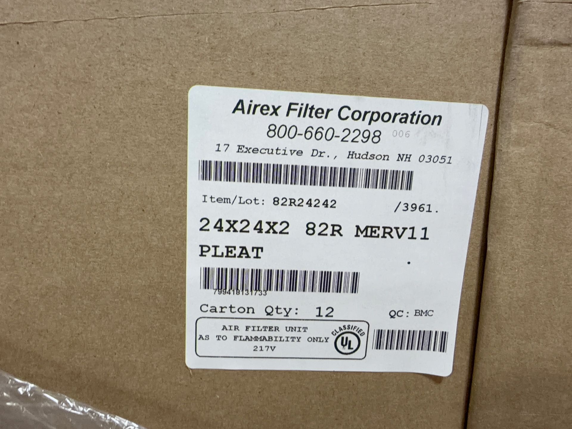 Airex Filter Corporation 24” X 24” X 2” Air Filters