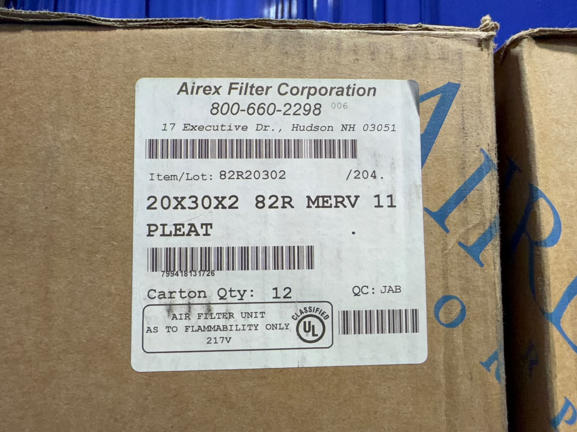 Airex Filter Corporation 20” X 30” X 2” Air Filters