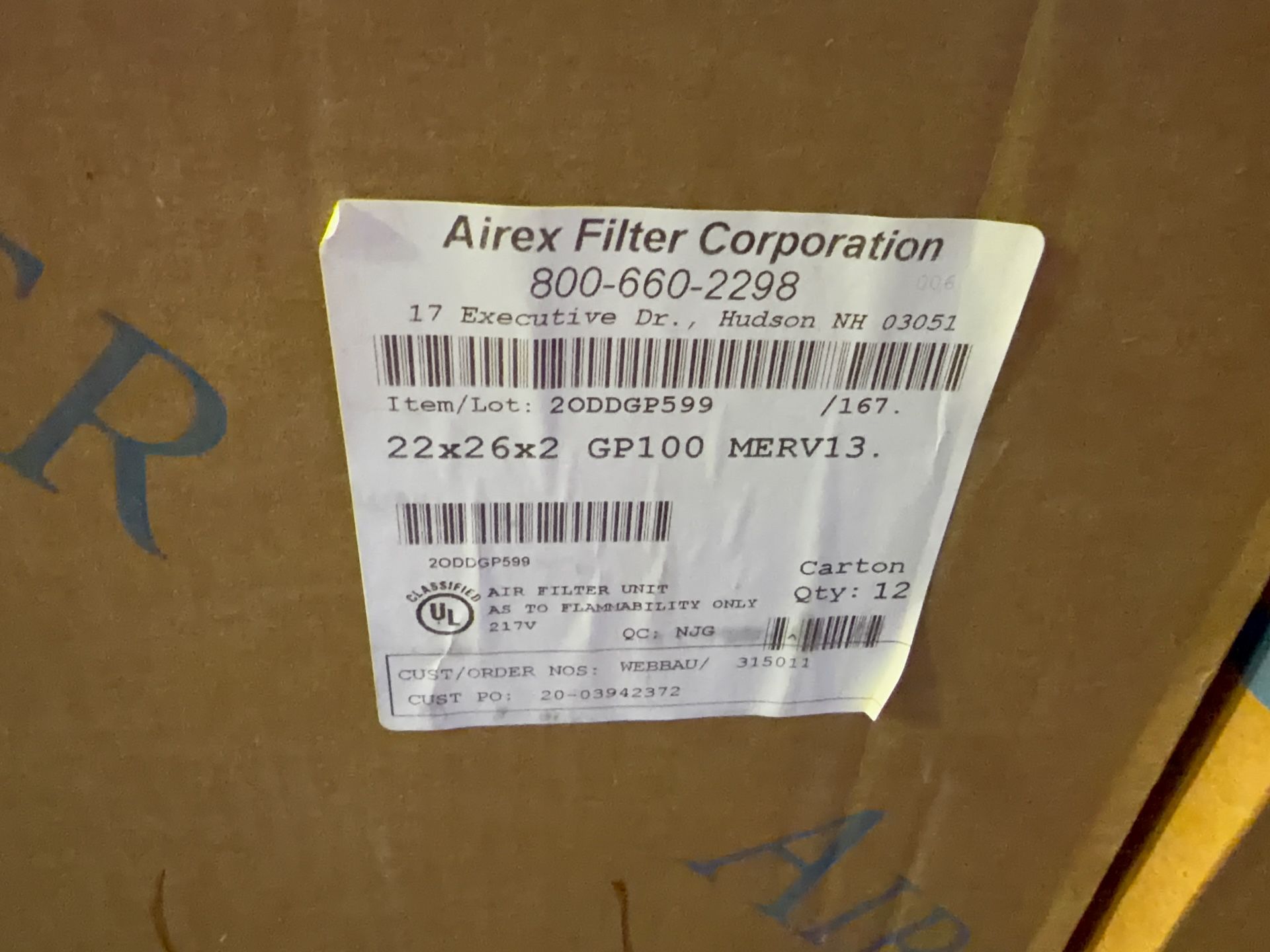 Airex Filter 22” X 26” X 2” Air Filters - 297996