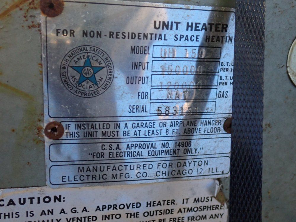 Dayton 120000 Btu/hr Natural Gas Unit Heater - Uh150