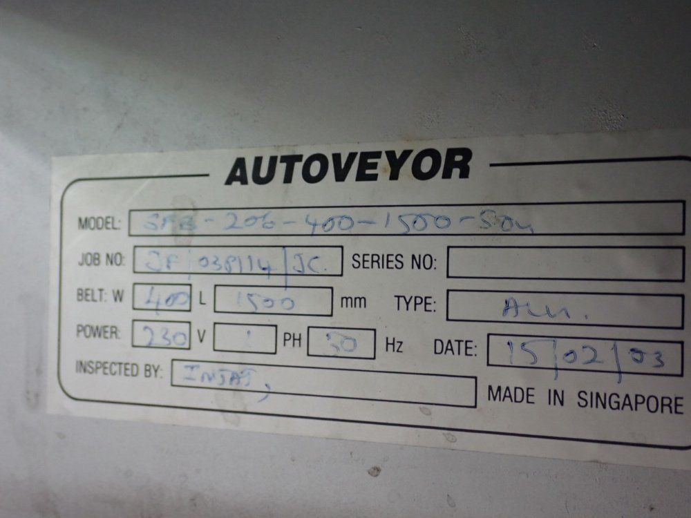 Autoveyor 16" X 100" Conveyor Belt System - Sfb-206-400-1500-504