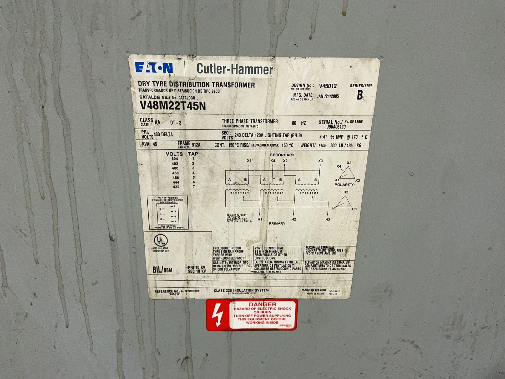 Eaton 45 Kva Transformer - V48m22t45n