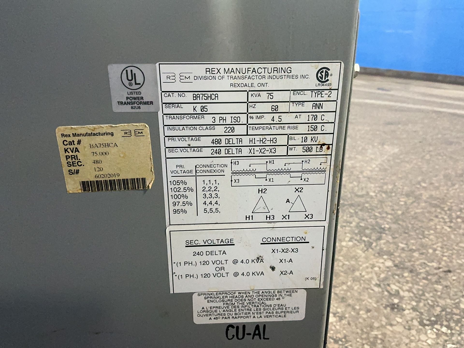 Rex Manufacturing 75 Kva Transfomer - Ba75hca