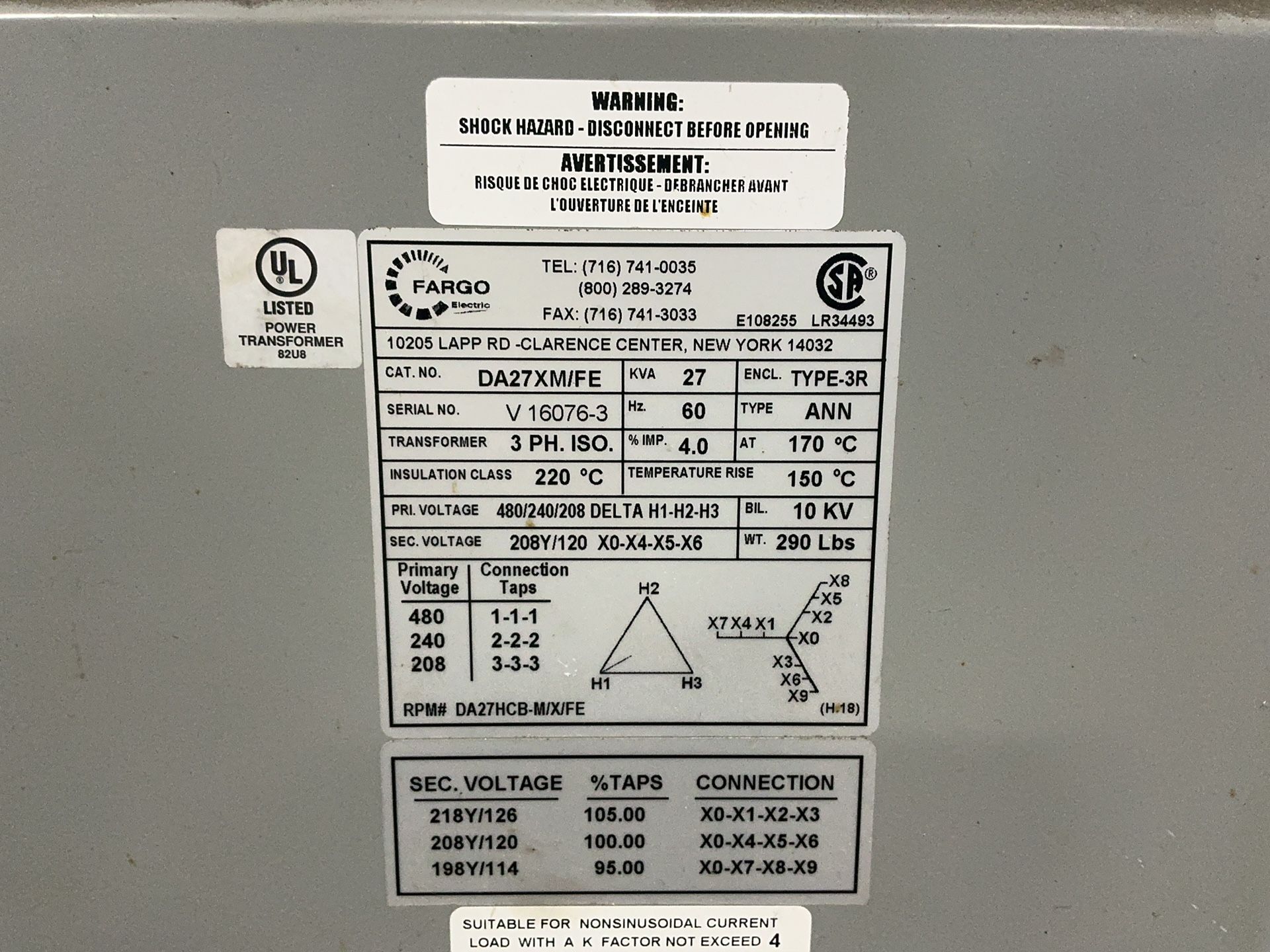 Fargo 27 Kva Transformer - Da27xm/fe