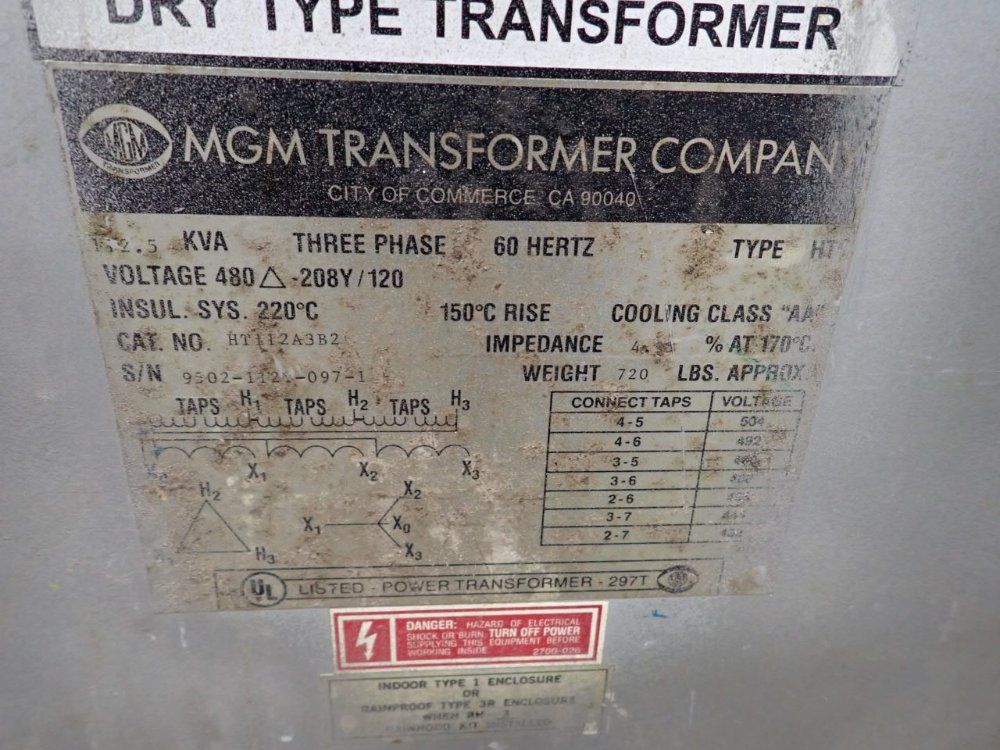 Mgm Transformer Co. 112.5 Kva Transformer - Ht112a3b2