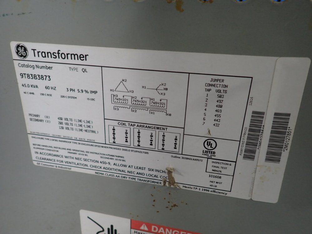 Ge 45 Kva Transformer - 9t83b3873