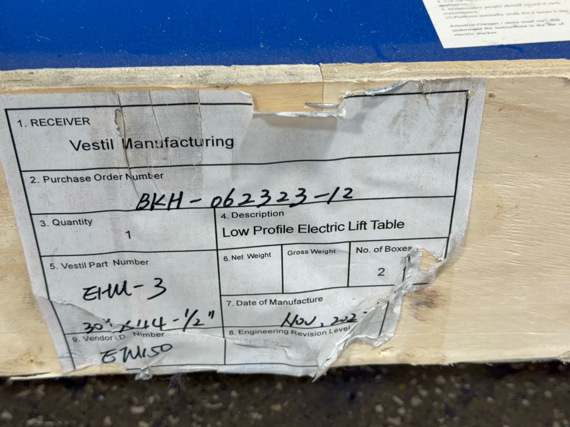 Vestil 53” X 63” Lift Table Top