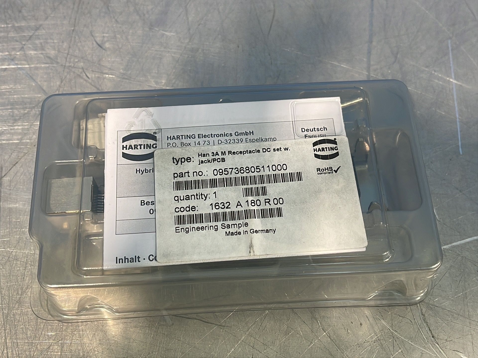 Harting Han 3a M Receptacle Dc Set With Jack/pcb - 09573680511000