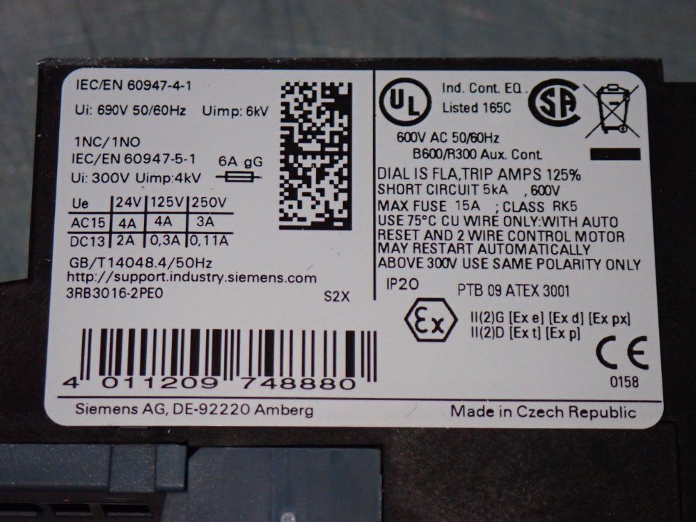 Siemens Overload Relay - 3rb3016-2pe0