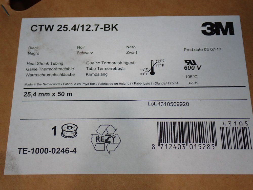 3m 25.4mm X 50m Heat Shrink Tubing - Ctw 25.4/12.7-bk
