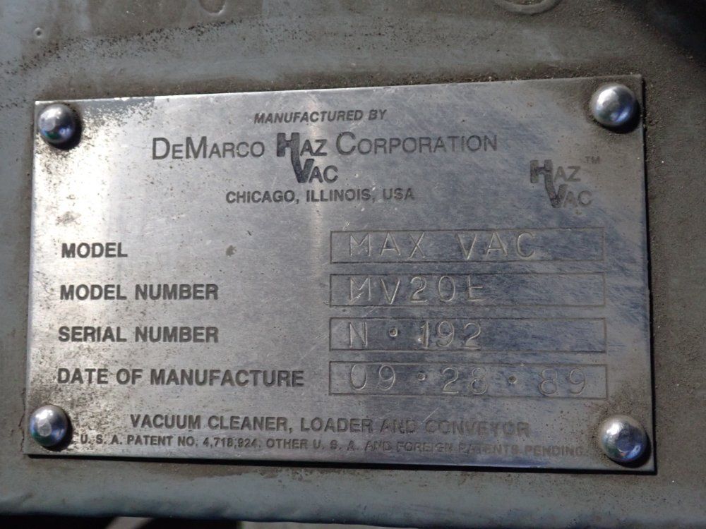 Demarco Hazvac Corporation Max Vac Vacuum Cleaner, Loader, And Conveyor - Mv20e