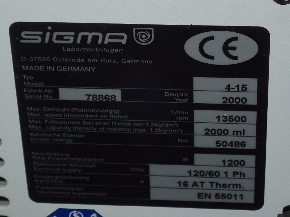 Sigma 13500 Rpm Centrifuge - 4-15
