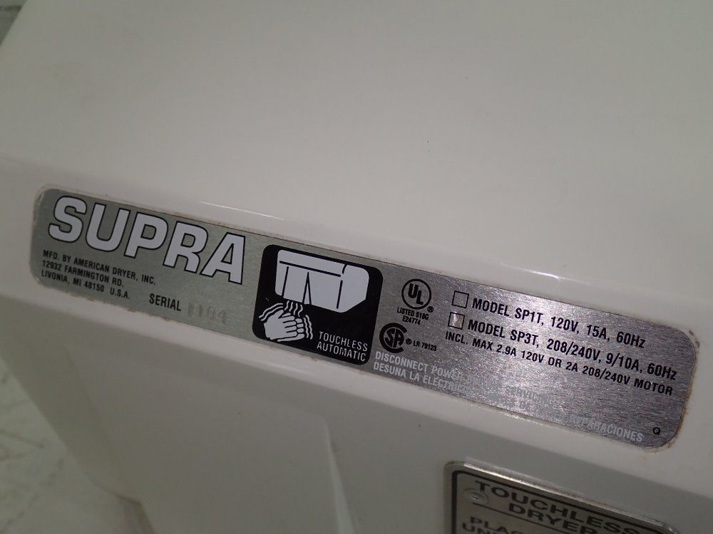 American Dryer / Supra Touchless Automatic Hand Dryer - Sp3t